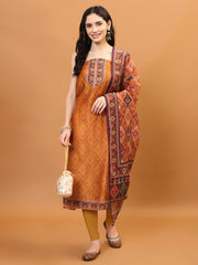 Printed Chanderi Unstitched Suit Piece With Dupatta