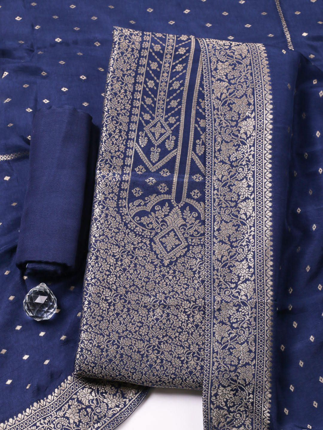Woven Design Chanderi Unstitched Suit With Pant &amp; Dupatta