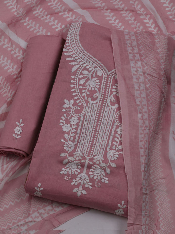 Neck Embroidered Cotton Blend Unstitched Suit With Dupatta