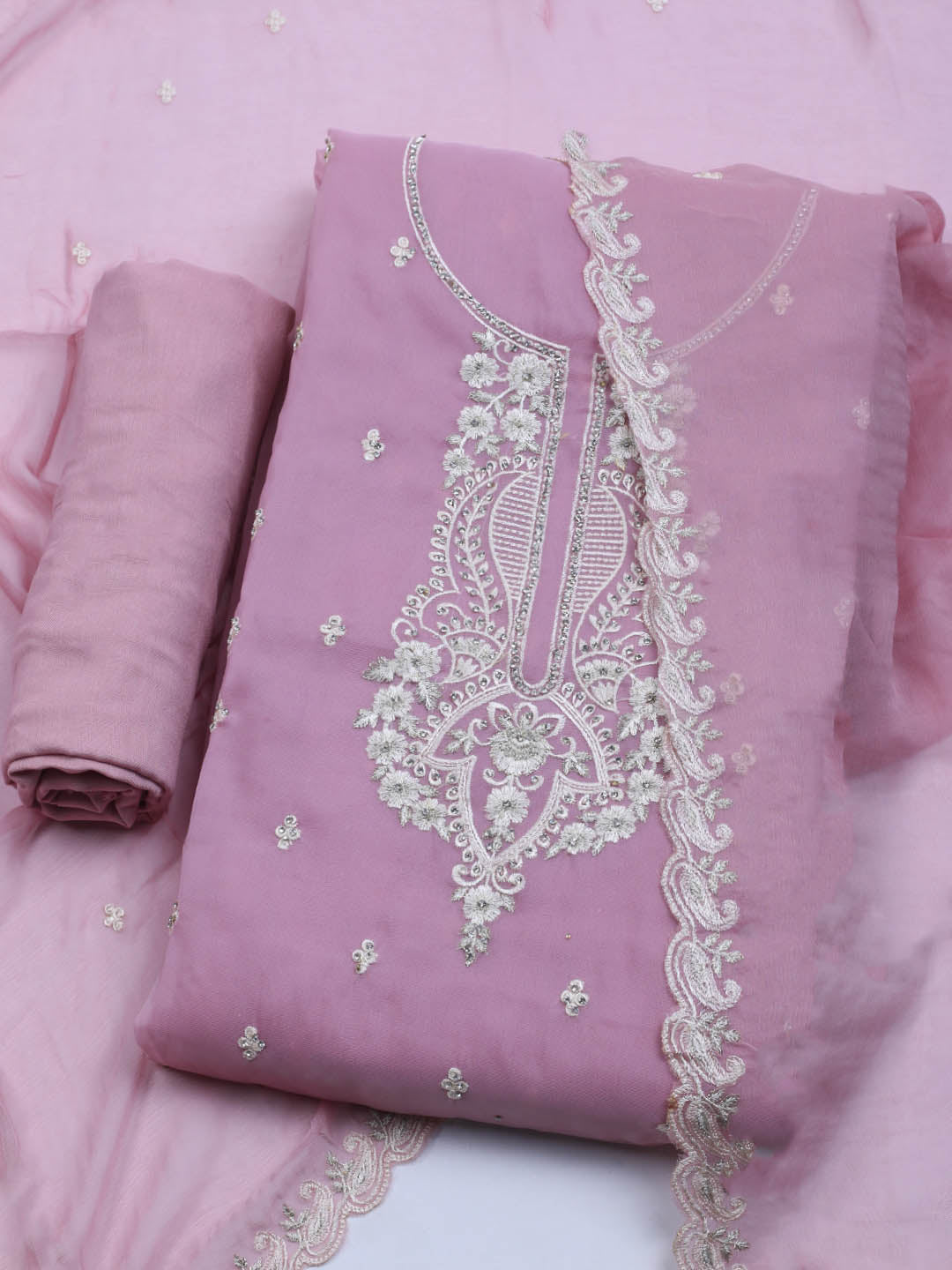 Embroidered Organza Unstitched Suit With Dupatta