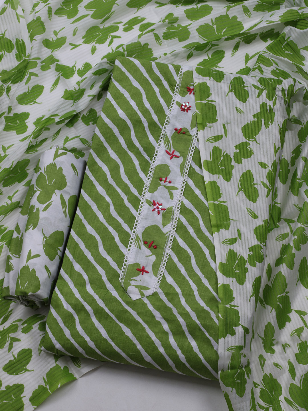Printed Cotton Blend Unstitched Suit With Dupatta