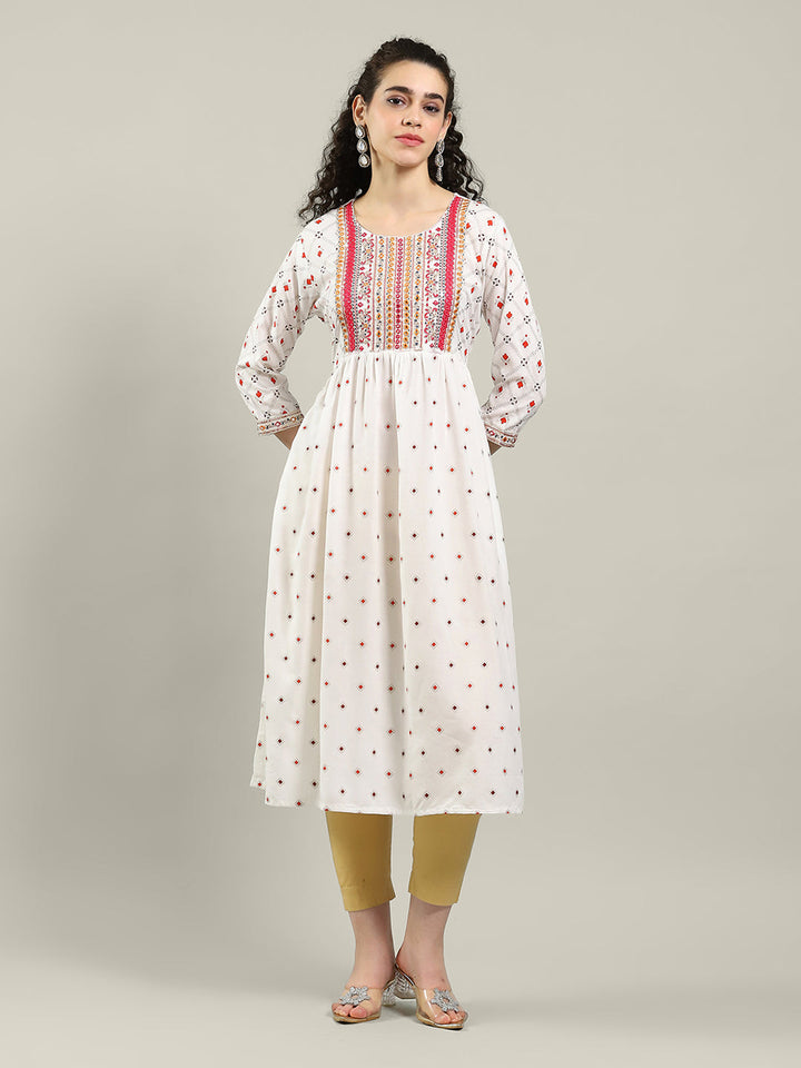Neck Embroidered Cotton Blend Kurta &amp; Pants