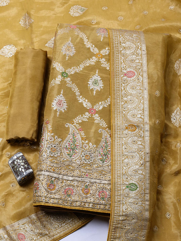 Woven Design Tissue Unstitched Suit With Pant &amp; Dupatta