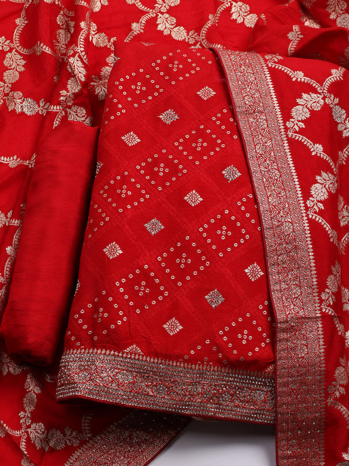 Embroidered Art Silk Unstitched Suit With Dupatta
