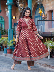 Printed Cotton Kurta With Pants & Dupatta