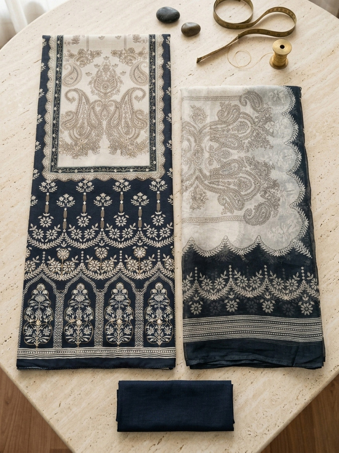 Printed Cotton Blend Unstitched Suit With Pant &amp; Dupatta