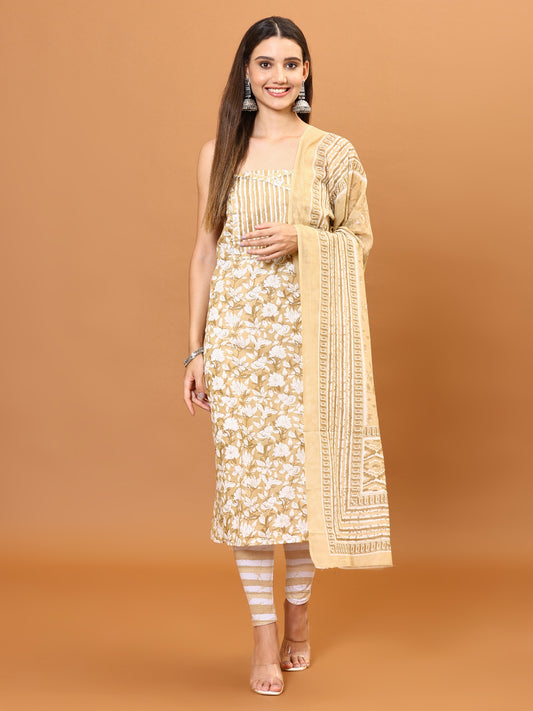 Printed Cotton Unstitched Suit Piece With Dupatta