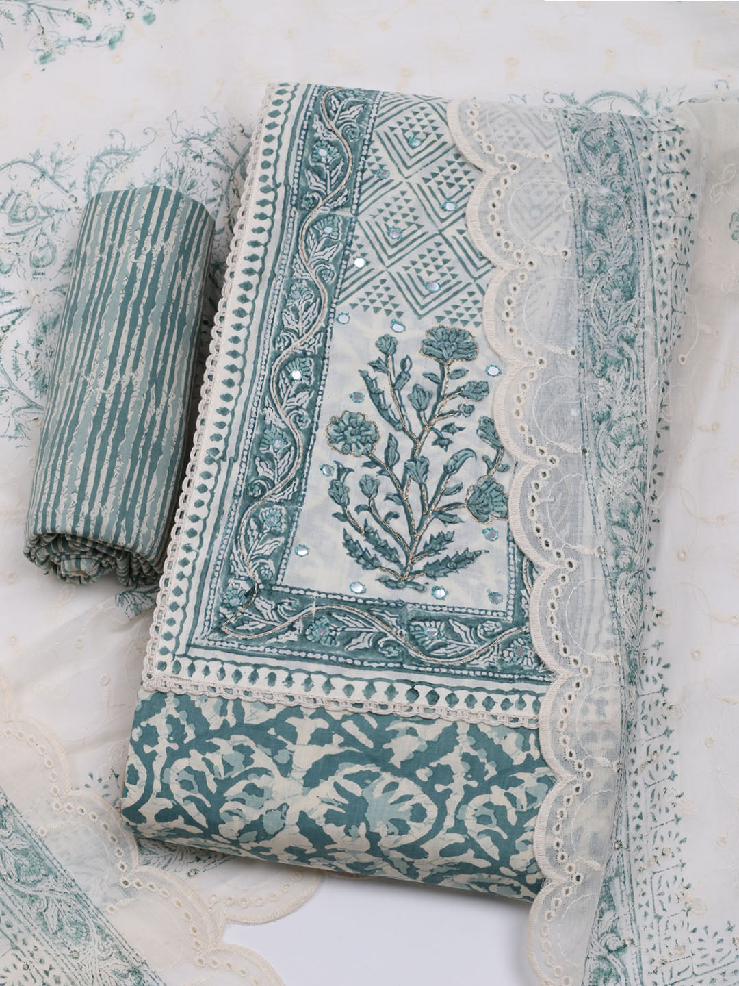 Printed Cotton Blend Unstitched Suit With Dupatta