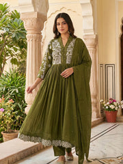 Printed Cotton Blend Kurta With Pant & Dupatta