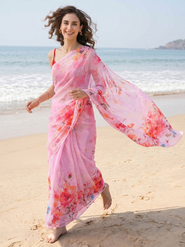 Digital Print Chiffon Saree