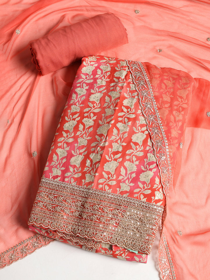 Embroidered Muslin Unstitched Suit With Dupatta