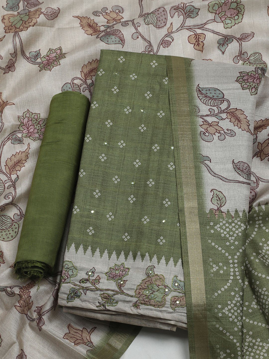 Embroidered Tussar Unstitched Suit With Dupatta