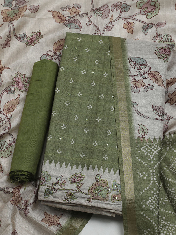 Embroidered Tussar Unstitched Suit With Dupatta