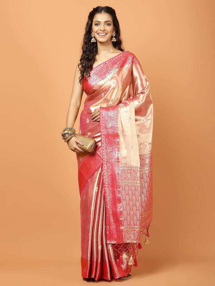 Plain Zari Border Banarasi Woven Saree