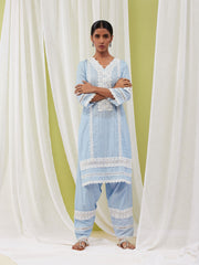 Floral Schiffli Cotton Kurti With Pants