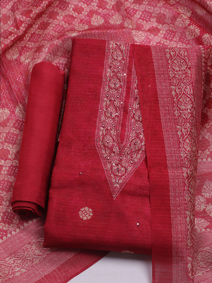Embroidered Chanderi Unstitched Suit With Dupatta