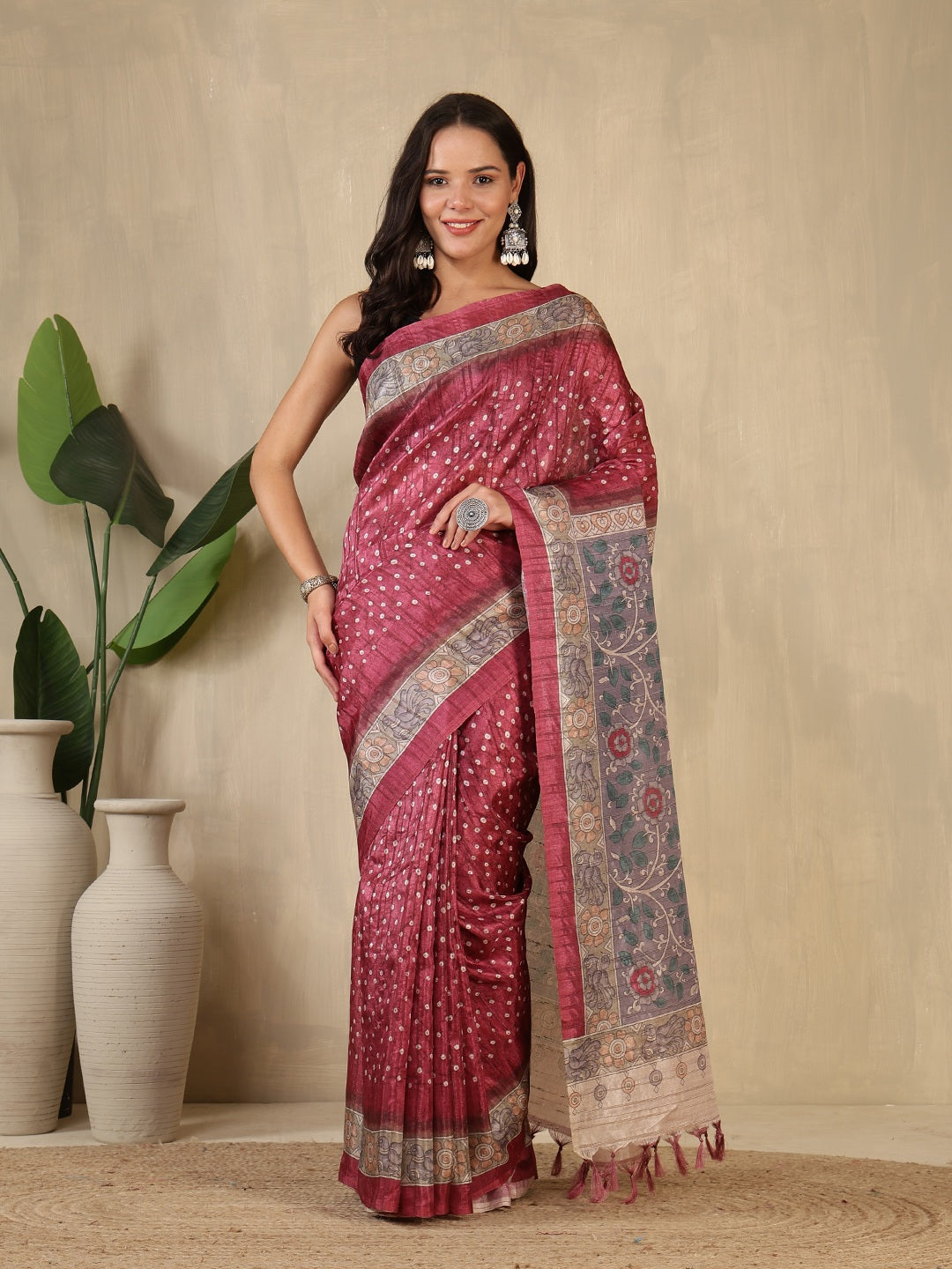 Printed Tussar Silk Saree