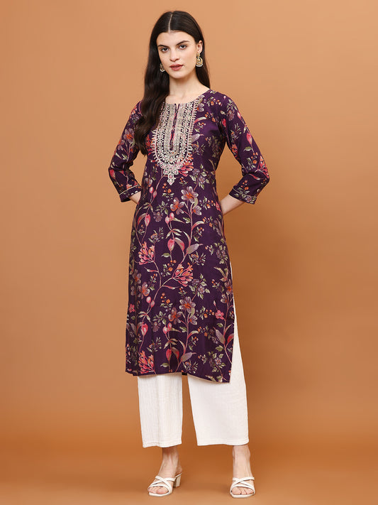 Neck Embroidery Muslin Kurta