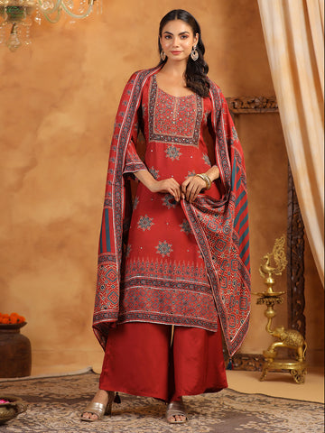 Printed Muslin Kurta With Pants & Dupatta