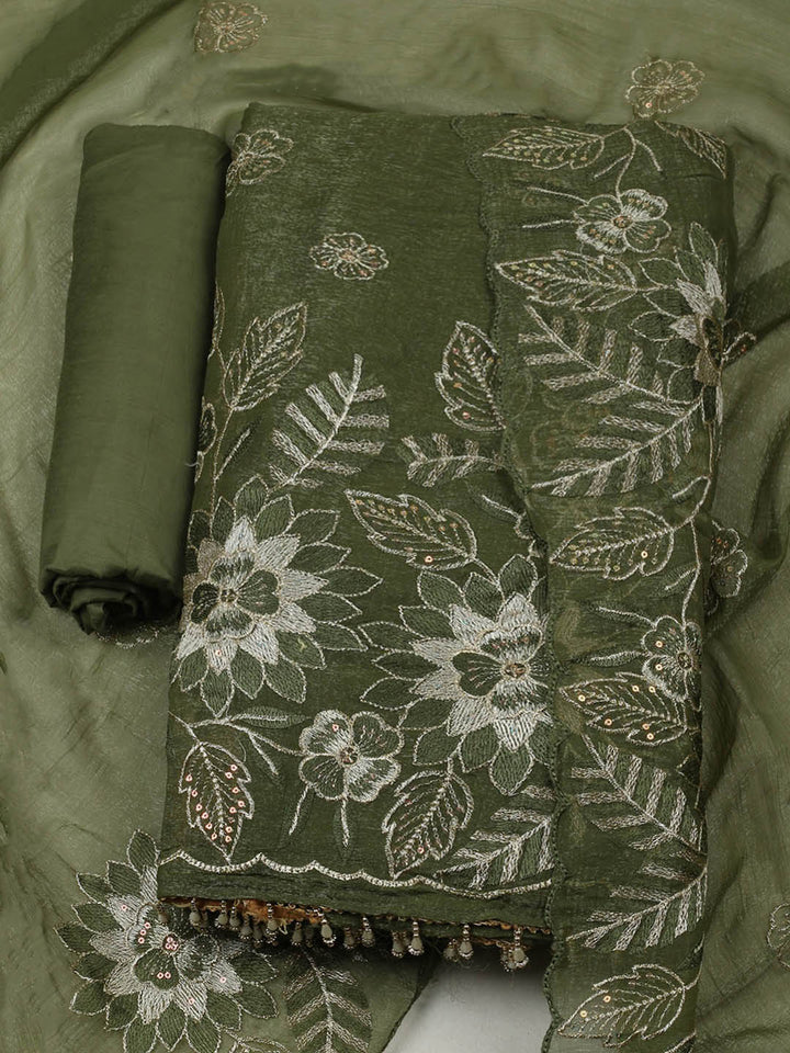 Embroidered Tissue Unstitched Suit With Pant &amp; Dupatta