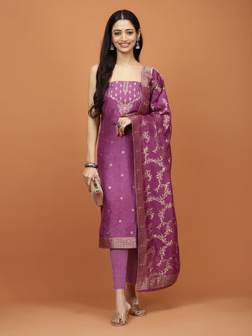 Woven Booti Chanderi Unstitched Suit Piece With Dupatta