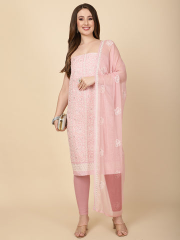 Embroidered Cotton Blend Unstitched Suit Piece With Dupatta