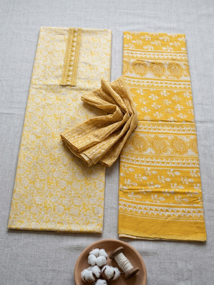 Embroidered Cotton Blend Unstitched Suit With Pant &amp; Dupatta