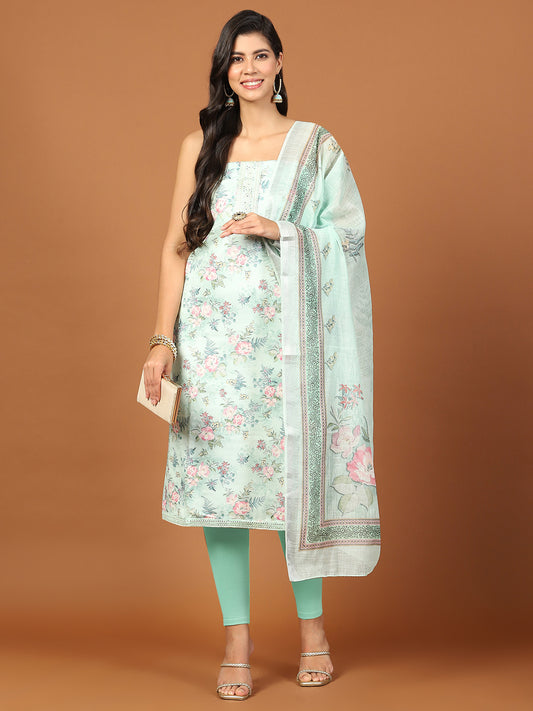 Printed Cotton Blend Unstitched Suit Piece With Dupatta