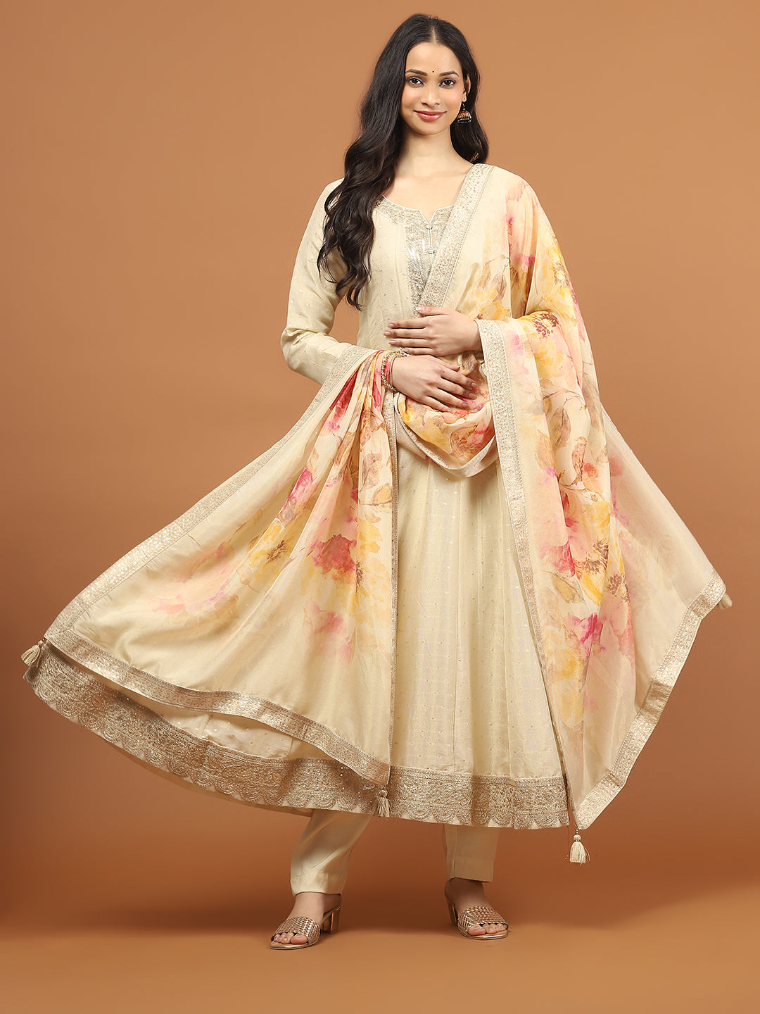 Embroidery Tissue Kurta With Pants &amp; Dupatta