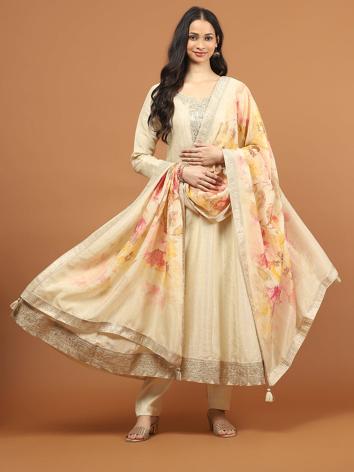 Embroidery Tissue Kurta With Pants &amp; Dupatta