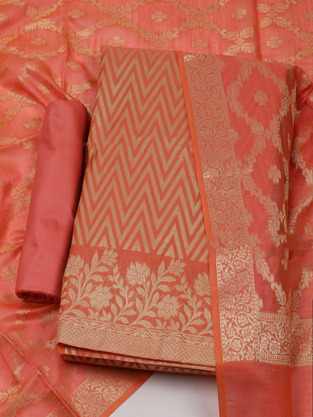 Printed Chanderi Unstitched Suit With Dupatta