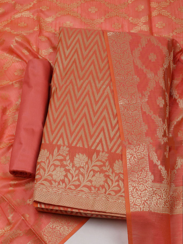Printed Chanderi Unstitched Suit With Dupatta