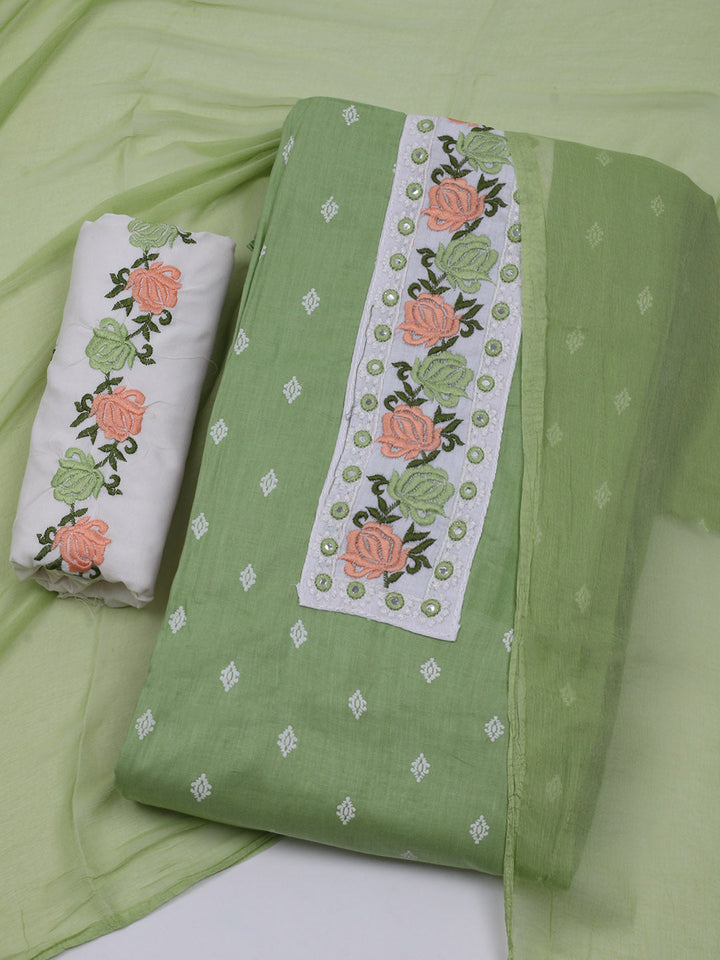 Printed Cotton Blend Unstitched Suit With Dupatta