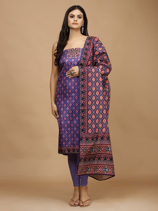 Printed Art Tussar Unstitched Suit With Dupatta