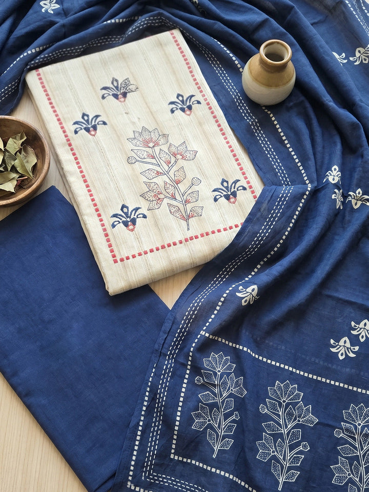 Printed Cotton Blend Unstitched Suit With Pant &amp; Dupatta