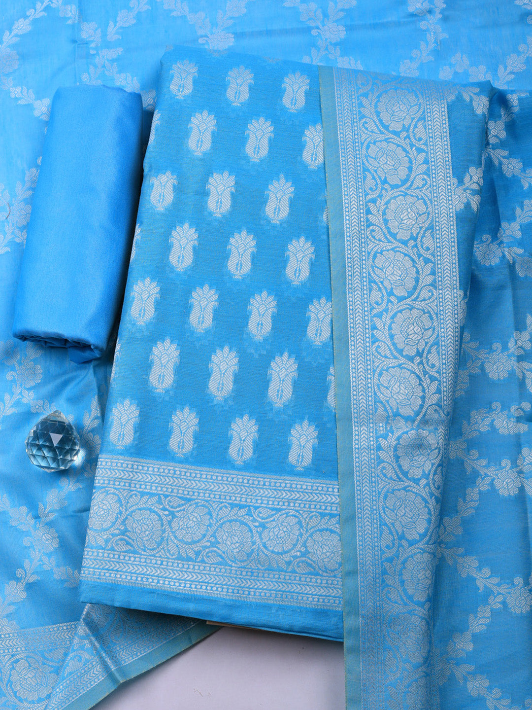 Woven Design Chanderi Unstitched Suit With Pant &amp; Dupatta