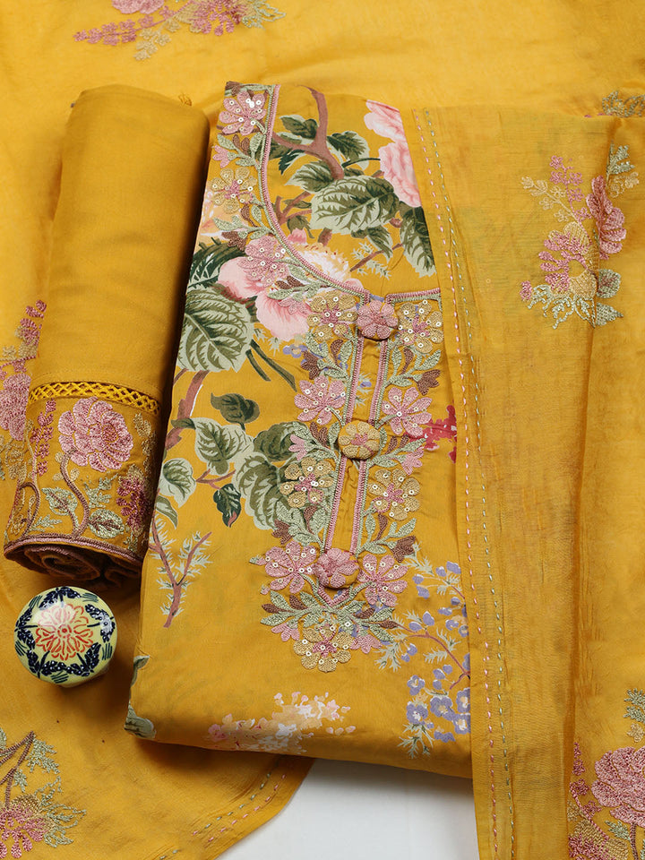 Embroidered Muslin Unstitched Suit With Pant &amp; Dupatta