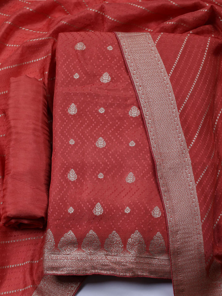 Woven Border Chanderi Unstitched Suit With Dupatta