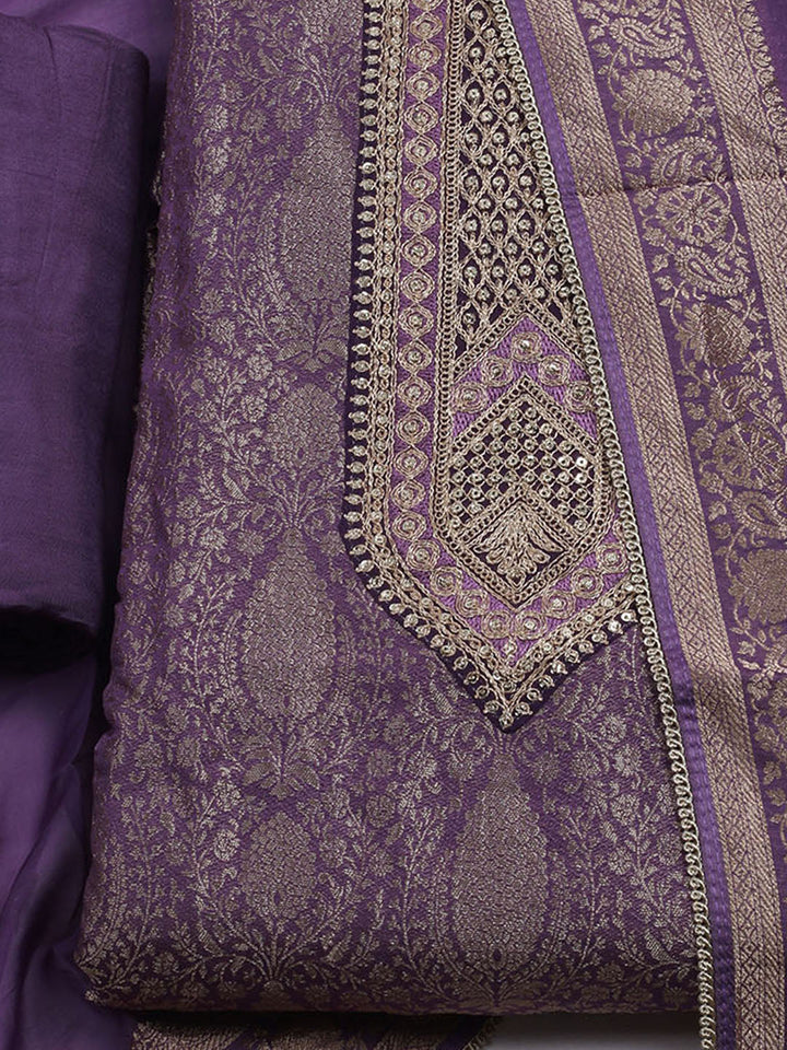 Woven Design Chanderi Unstitched Suit With Dupatta