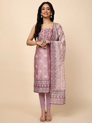 Kantha Embroidered Chanderi Unstitched Suit With Dupatta