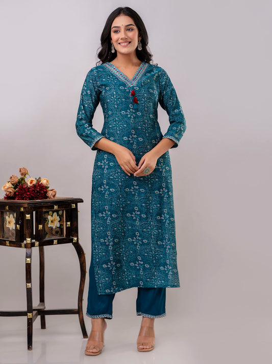 Floral Printed Muslin Kurta With Pants