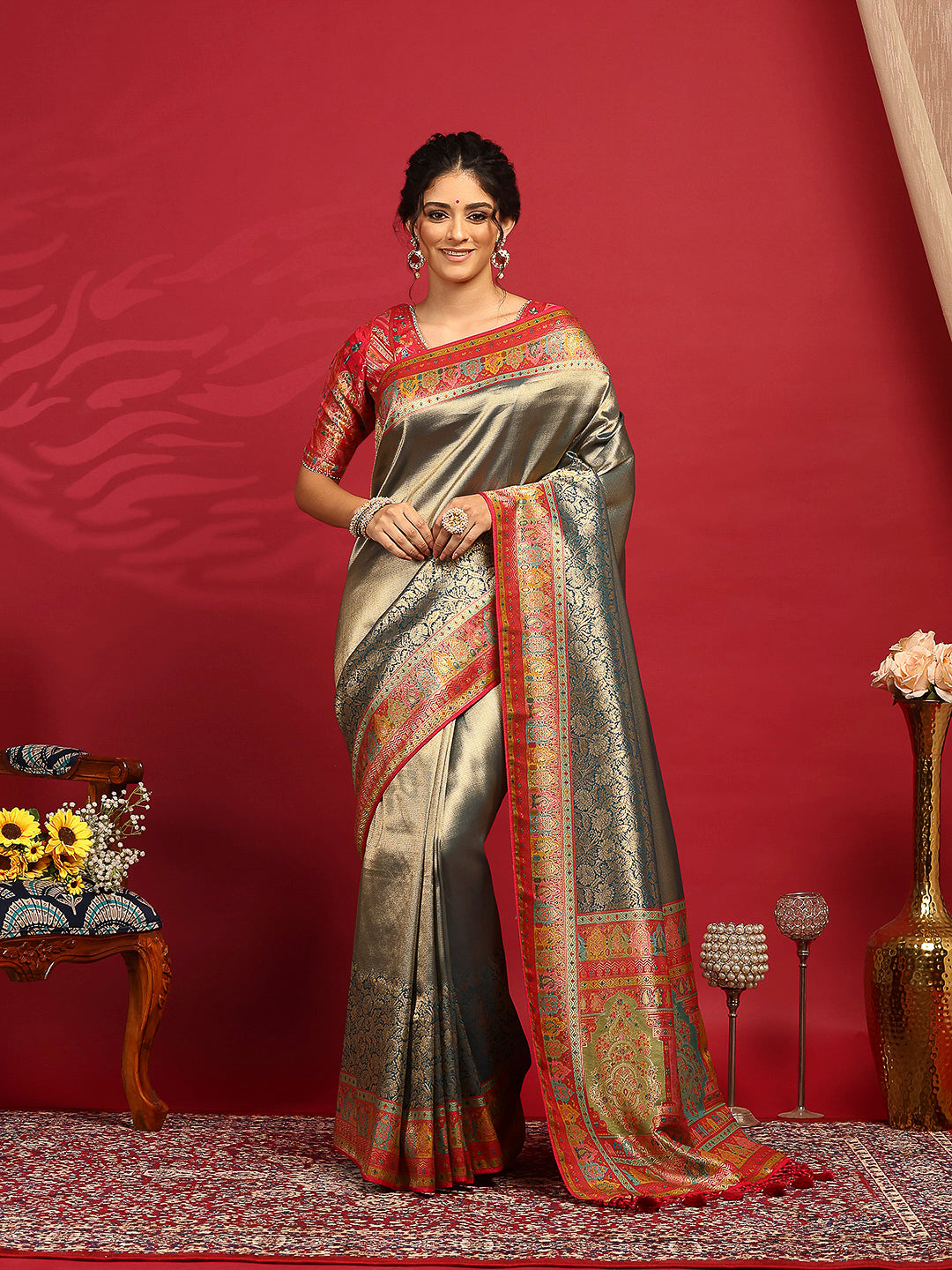 Embroidered Dola Silk Saree