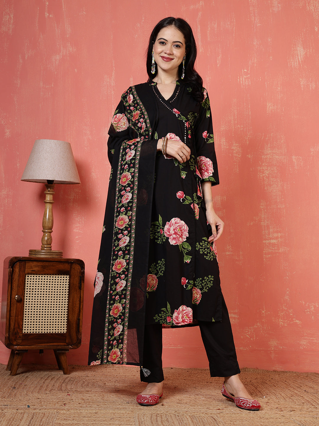 Printed Cotton Blend Kurta With Pants & Dupatta