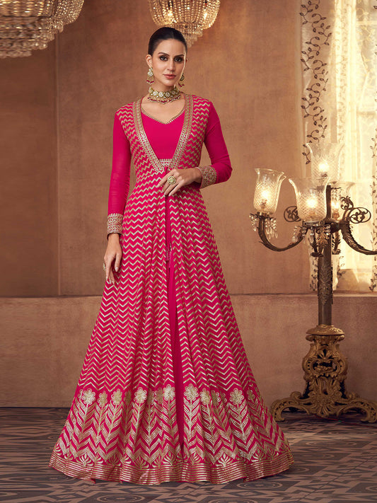 Gotta Embroidery Georgette Jacket Sweet Heart Long Sleeves Lehenga