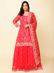 Resham Jaal Embroidered Georgette Kurta With Lehenga & Dupatta