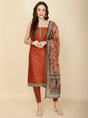 Kantha Embroidery & Printed Chanderi Unstitched Suit Piece With Dupatta