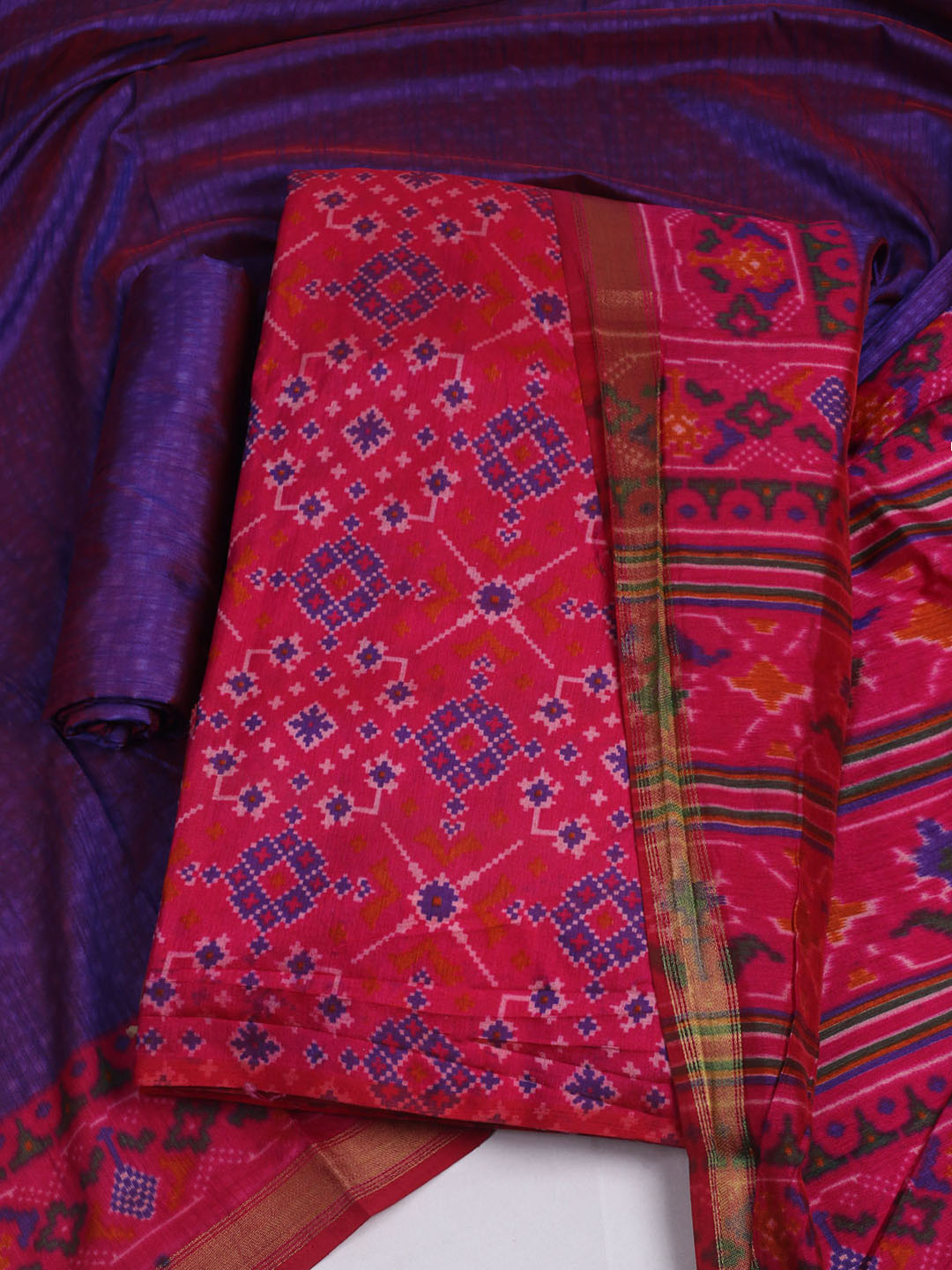Printed Art Silk Unstitched Kurta With Pant &amp; Dupatta