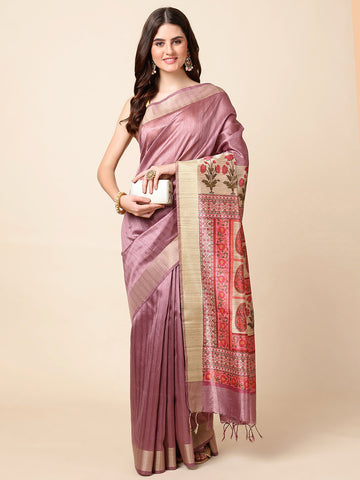 Plain Zari Border Tussar Saree