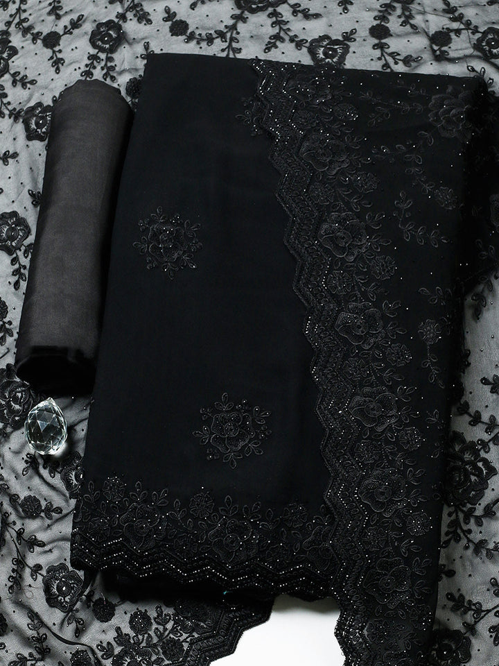 Embroidered Georgette Unstitched Suit With Pant &amp; Dupatta