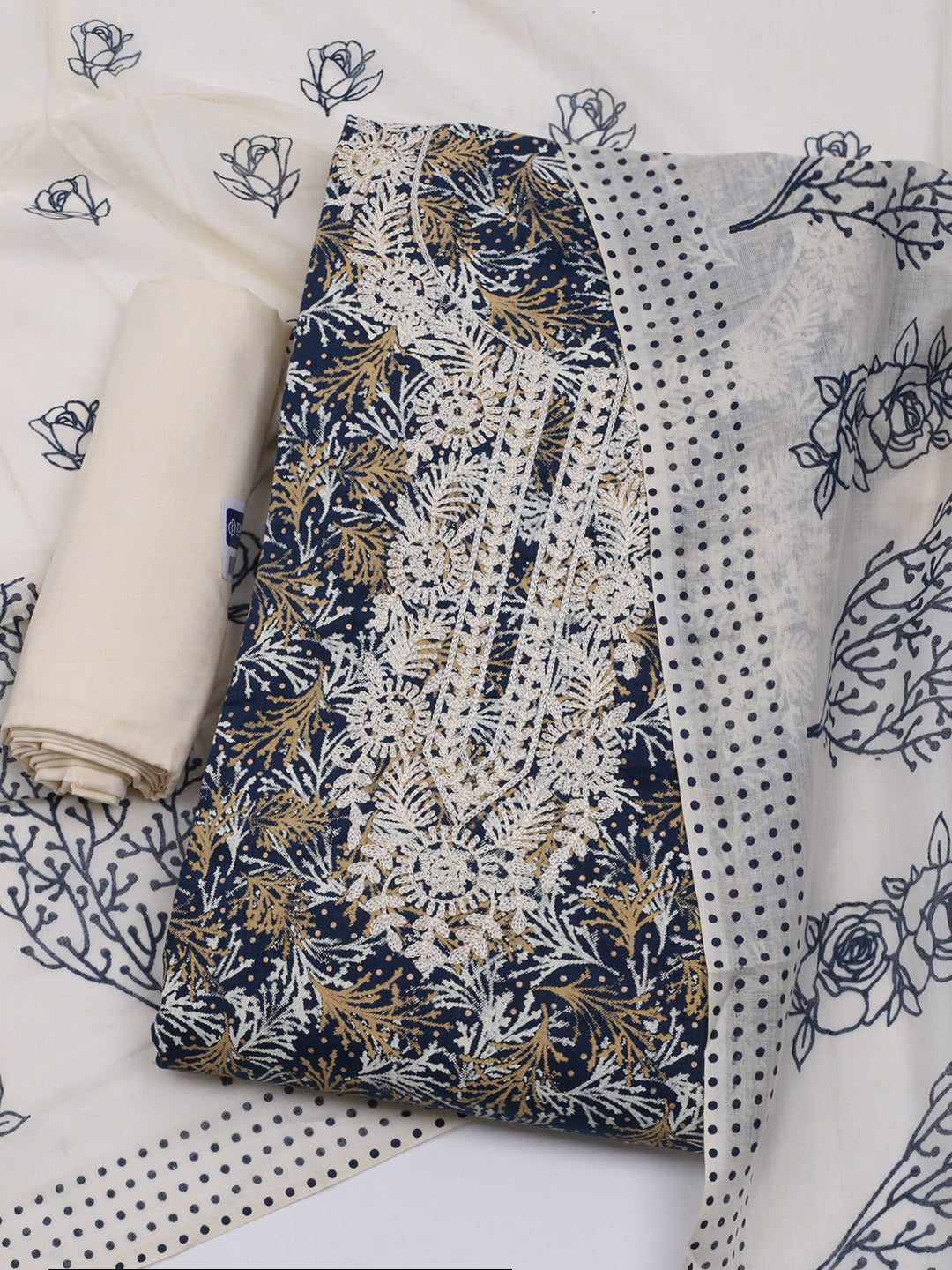 Neck Embroidered Cotton Blend Unstitched Suit With Dupatta